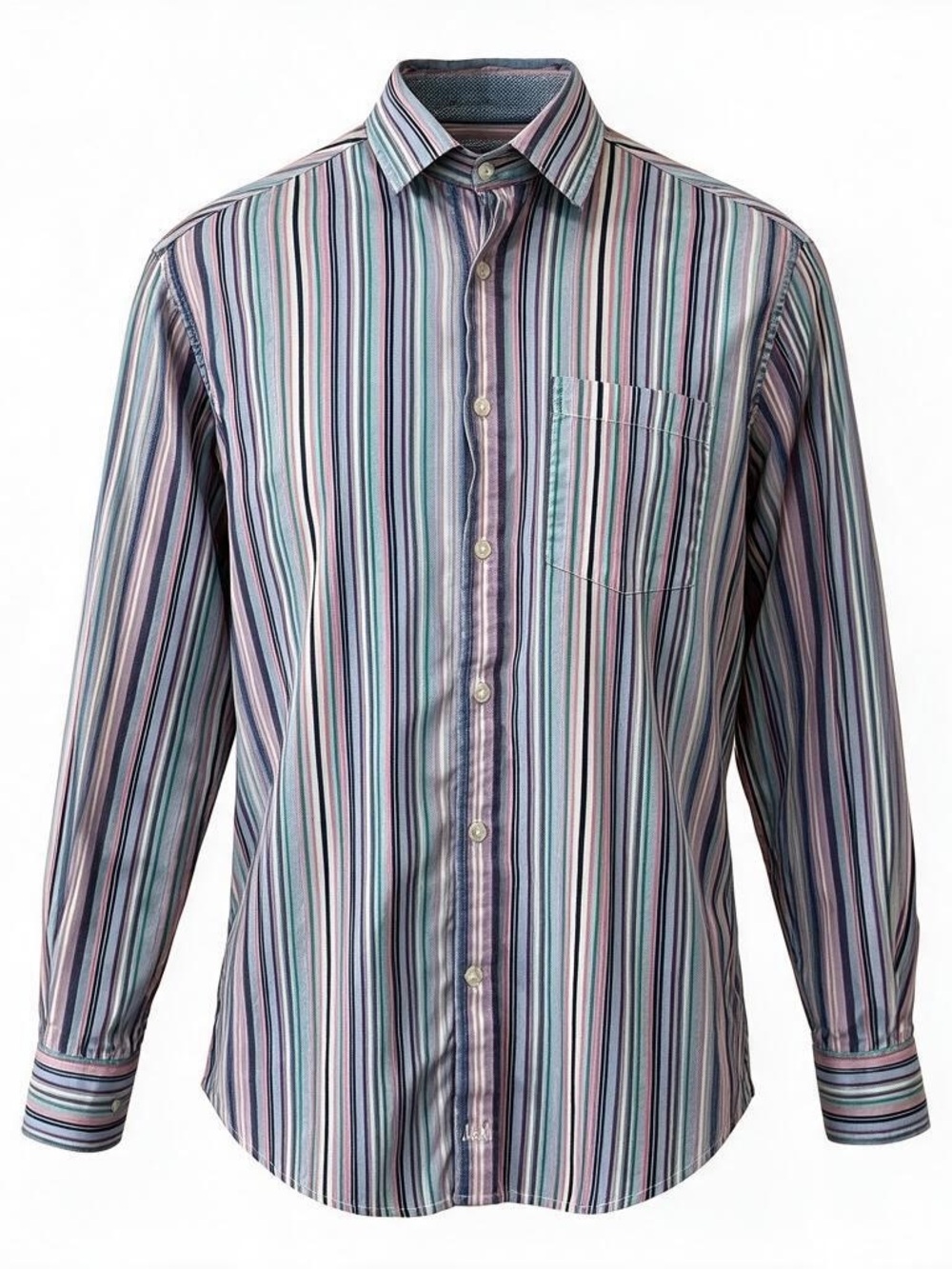 Johnston & Murphy Tailored Fit Shirt Multicolor Striped Button-Down 100% Cotton